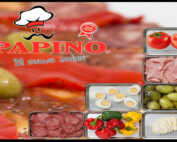 99 - Pizza Papino con Muzzarella, jamón, tomate, longaniza calabresa, morrones, huevo, aceitunas.