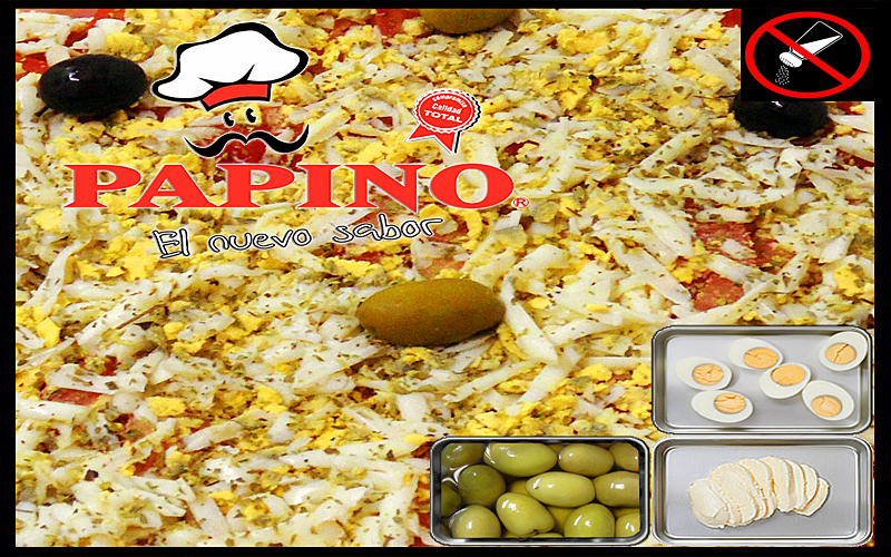 1046 Pizza Rodeo con Muzzarella, huevo duro, aceitunas, SIN SAL