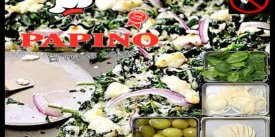 1074 Pizza de Espinaca, muzzarella, cebolla, aceitunas - SIN SAL