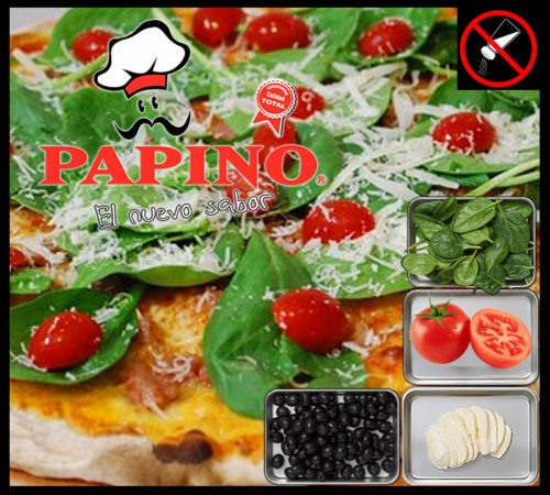 1075 Pizza de Espinaca con muzzarella, tomate, aceitunas. SIN SAL