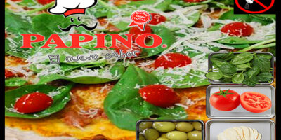 1075 Pizza de Espinaca, muzzarella, tomate y aceitunas verdes SIN SAL