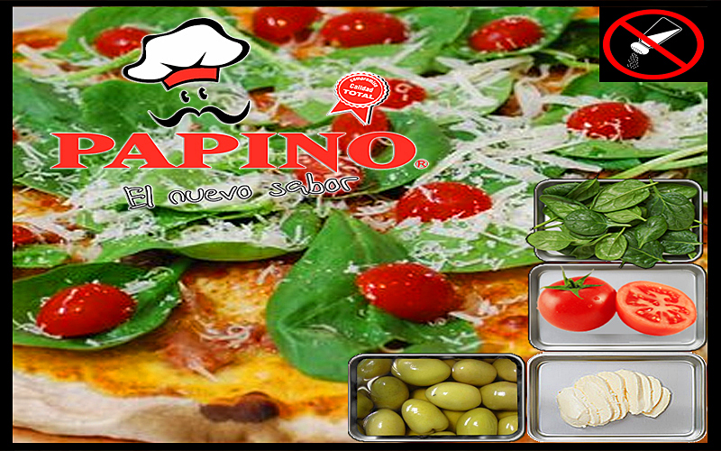 1075 Pizza de Espinaca, muzzarella, tomate y aceitunas verdes SIN SAL
